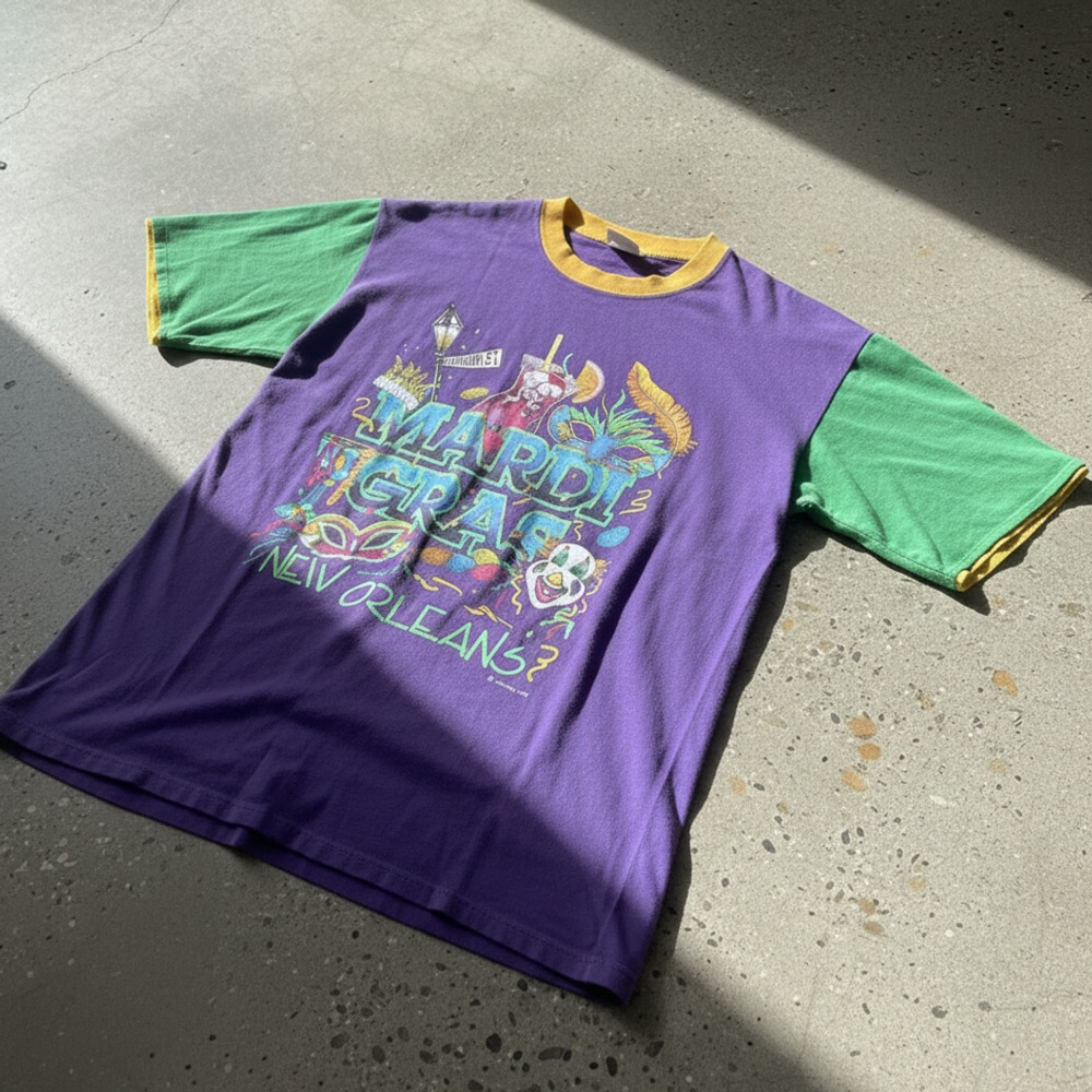 Southland Mardi Gras New Orleans T-Shirt Size S/M Vintage 1991 Colorblock